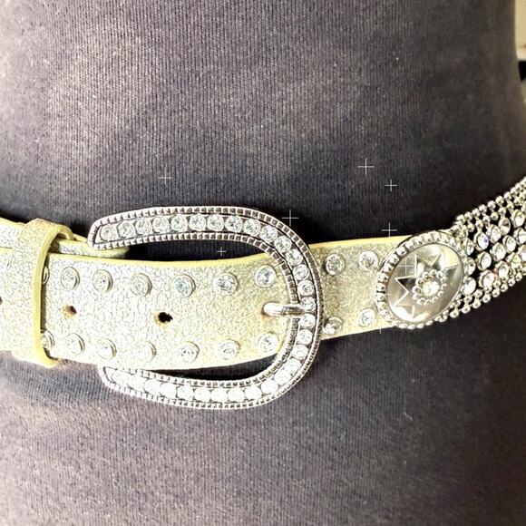 Y2K Christina Alexander Rhinestone Belt Crystal Mesh Western Concho Leather